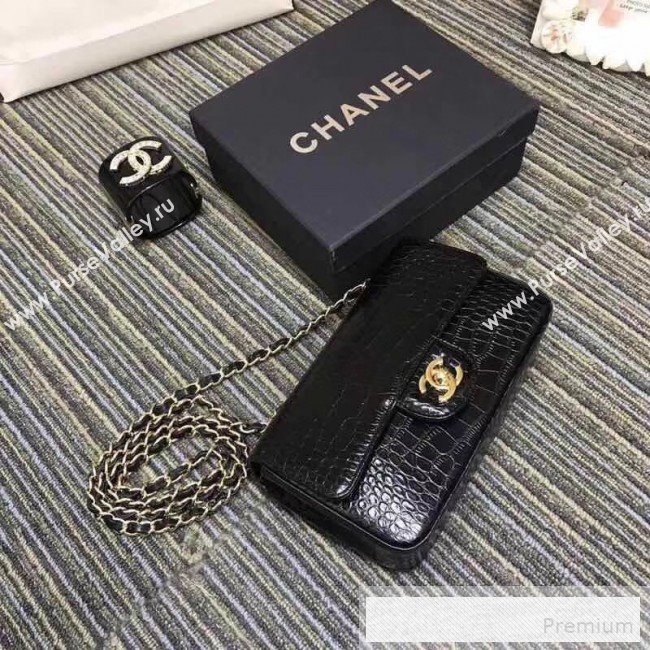 Chanel Crocodile Embossed Calfskin Classic Mini Flap Bag A01116 Black 2019 (XIN-9052909)