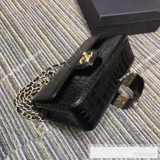 Chanel Crocodile Embossed Calfskin Classic Mini Flap Bag A01116 Black 2019 (XIN-9052909)