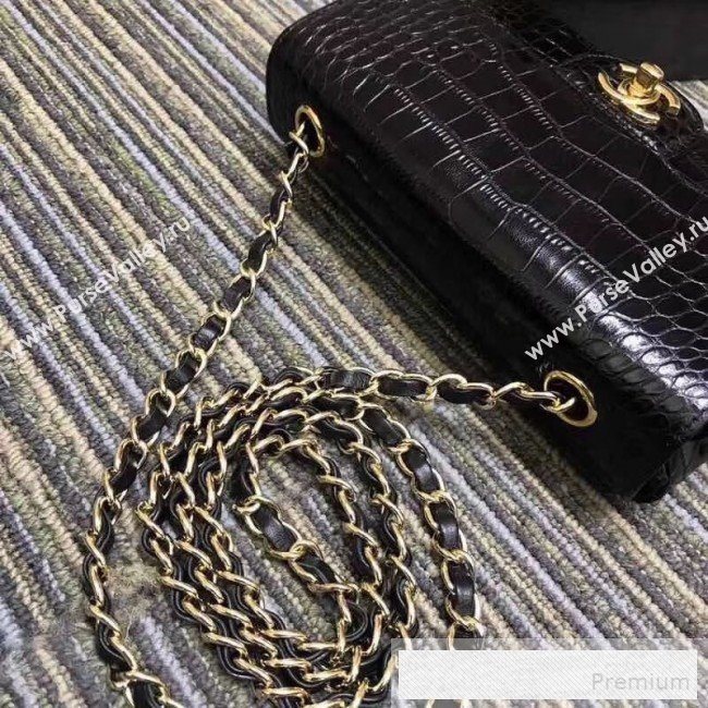 Chanel Crocodile Embossed Calfskin Classic Mini Flap Bag A01116 Black 2019 (XIN-9052909)