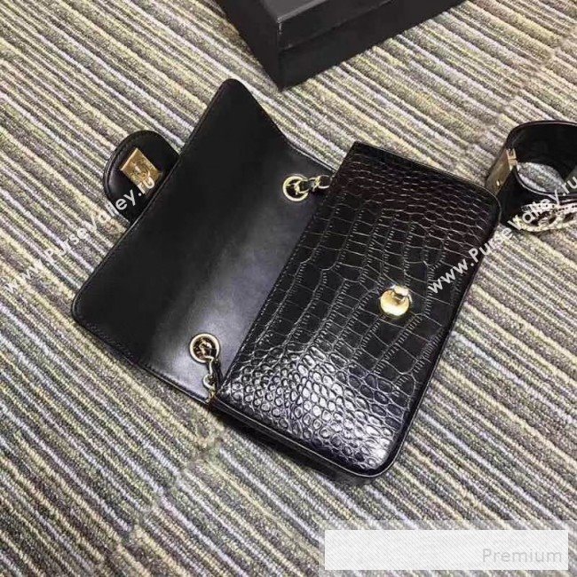 Chanel Crocodile Embossed Calfskin Classic Mini Flap Bag A01116 Black 2019 (XIN-9052909)