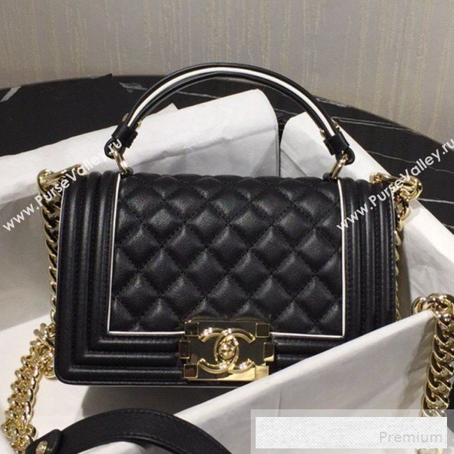 Chanel Quilted Calfskin Mini Flap Top Handle Bag with Contrasting Trim Black 2019 (FM-9052919)