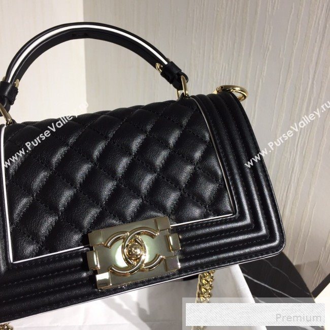 Chanel Quilted Calfskin Mini Flap Top Handle Bag with Contrasting Trim Black 2019 (FM-9052919)