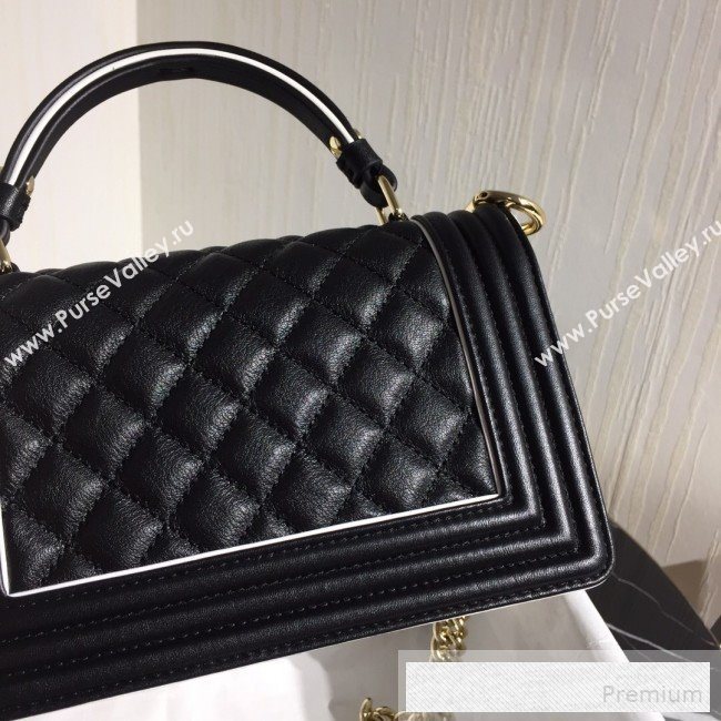 Chanel Quilted Calfskin Mini Flap Top Handle Bag with Contrasting Trim Black 2019 (FM-9052919)