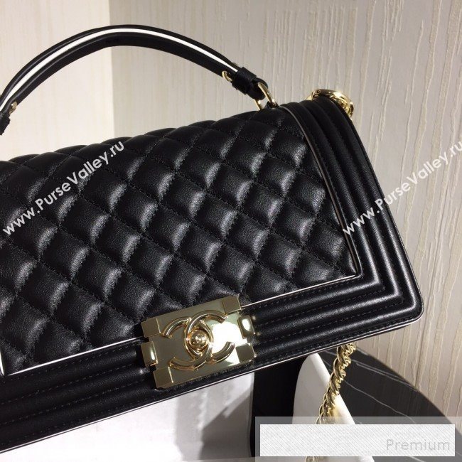 Chanel Quilted Calfskin Flap Top Handle Bag with Contrasting Trim Black 2019 (FM-9052922)