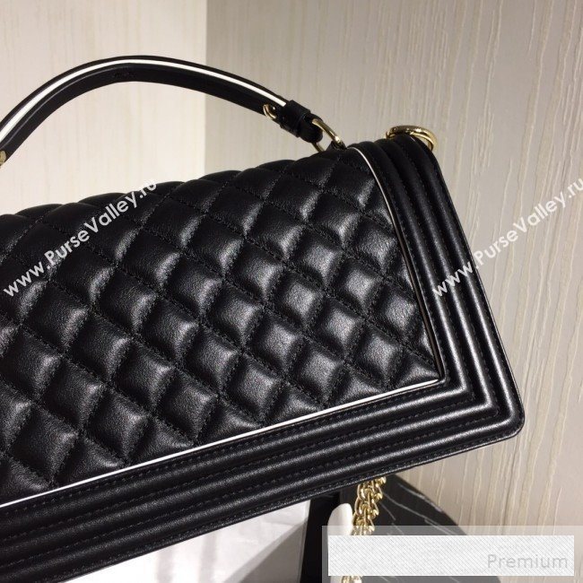 Chanel Quilted Calfskin Flap Top Handle Bag with Contrasting Trim Black 2019 (FM-9052922)