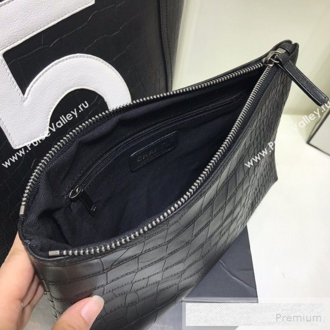 Chanel Crocodile Embossed Calfskin 5 Shopping Tote Bag Black 2109 (FM-9052923)