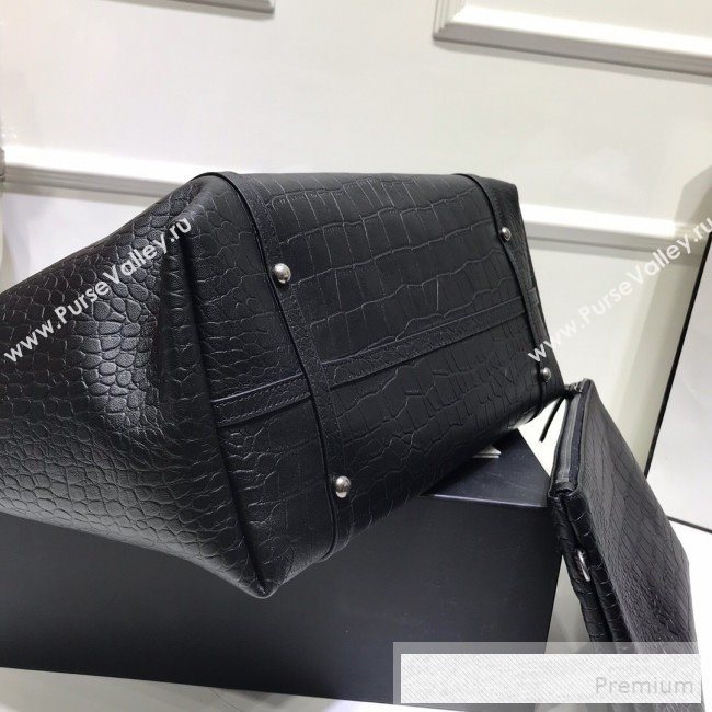 Chanel Crocodile Embossed Calfskin 5 Shopping Tote Bag Black 2109 (FM-9052923)