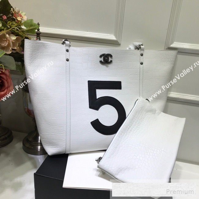 Chanel Crocodile Embossed Calfskin 5 Shopping Tote Bag White 2109 (FM-9052924)