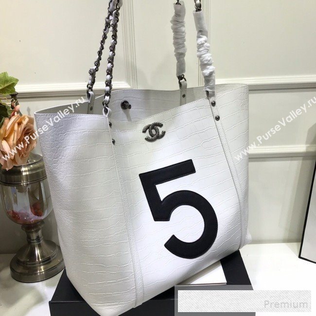 Chanel Crocodile Embossed Calfskin 5 Shopping Tote Bag White 2109 (FM-9052924)