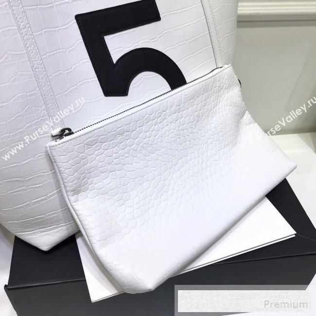 Chanel Crocodile Embossed Calfskin 5 Shopping Tote Bag White 2109 (FM-9052924)