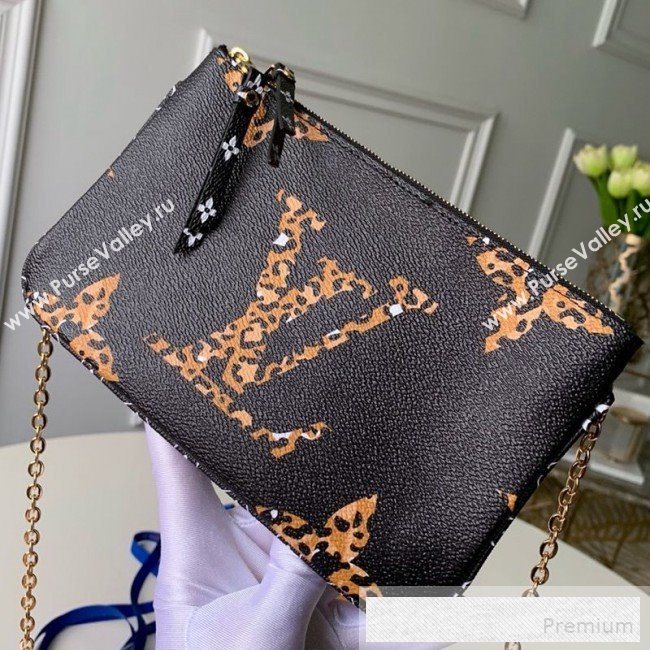 Louis Vuitton Animal Print Giant Monogram Pochette Double Zip Chain Pouch M67561 Black (KD-9052941)