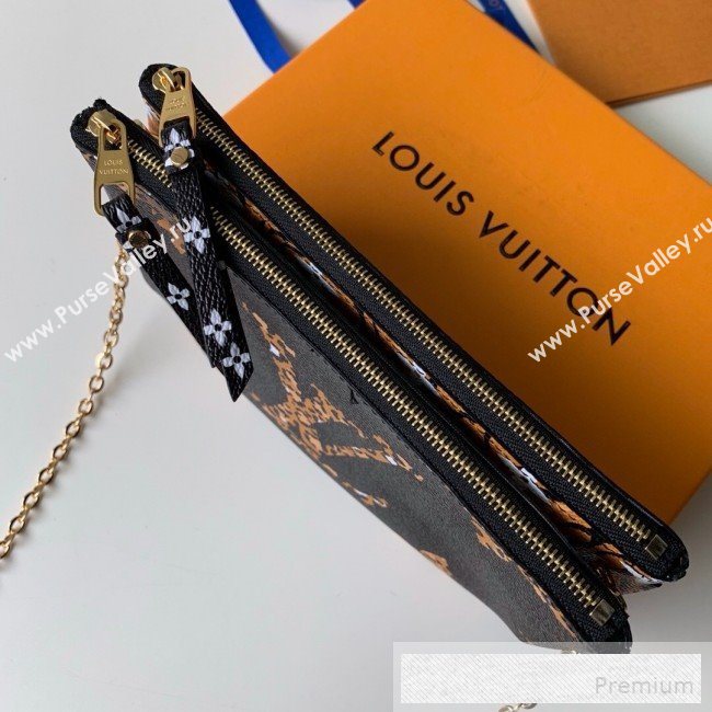 Louis Vuitton Animal Print Giant Monogram Pochette Double Zip Chain Pouch M67561 Black (KD-9052941)