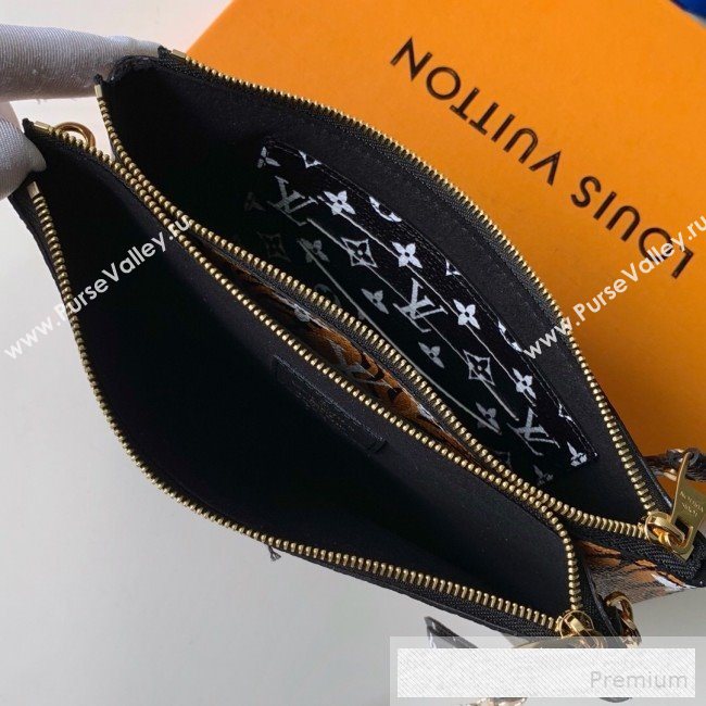 Louis Vuitton Animal Print Giant Monogram Pochette Double Zip Chain Pouch M67561 Black (KD-9052941)