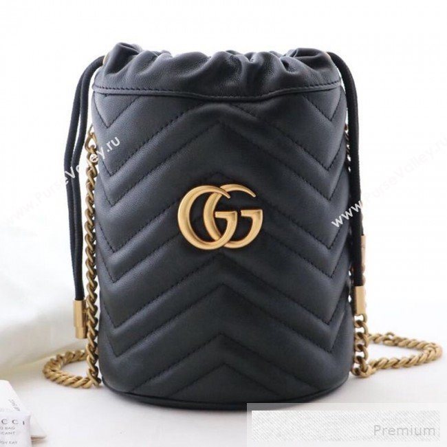 Gucci GG Marmont Leather Mini Bucket Shoulder Bag 575163 Black 2019 (DLH-9052955)