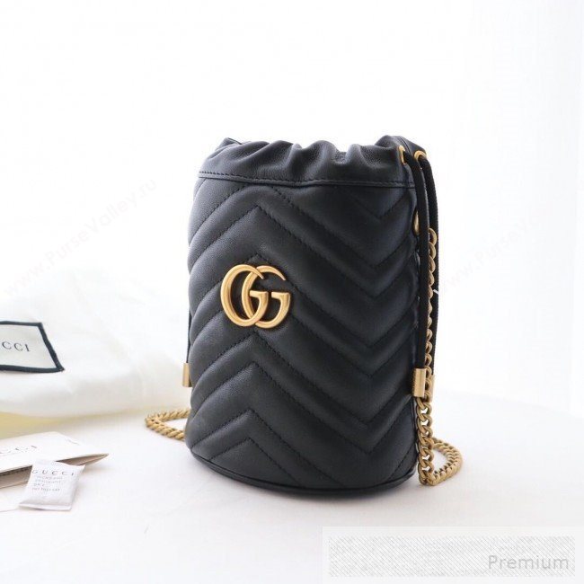 Gucci GG Marmont Leather Mini Bucket Shoulder Bag 575163 Black 2019 (DLH-9052955)