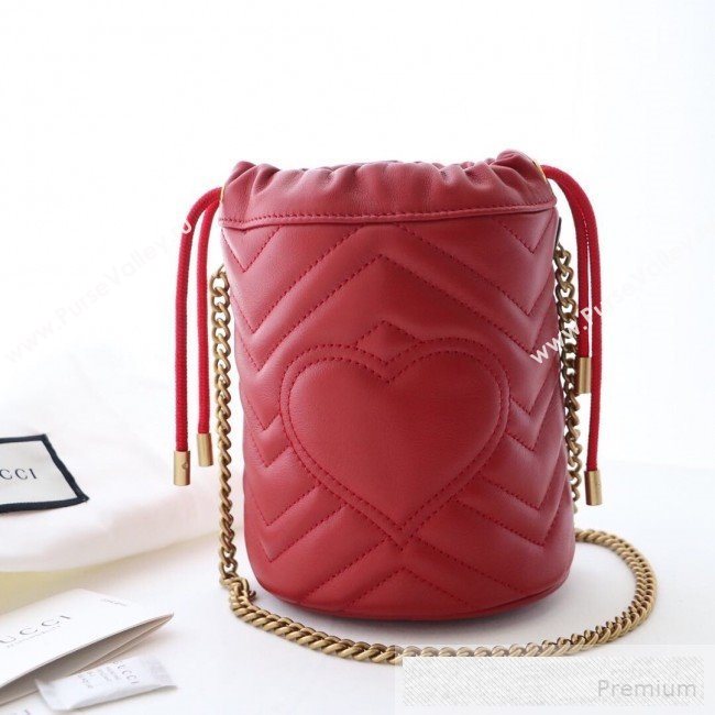 Gucci GG Marmont Leather Mini Bucket Shoulder Bag 575163 Red 2019 (DLH-9052956)