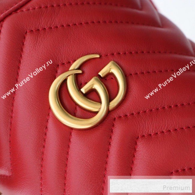 Gucci GG Marmont Leather Mini Bucket Shoulder Bag 575163 Red 2019 (DLH-9052956)