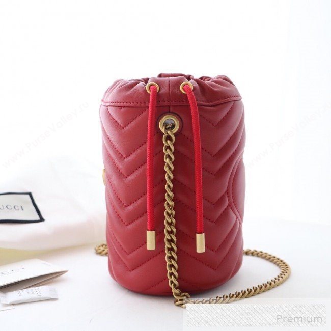 Gucci GG Marmont Leather Mini Bucket Shoulder Bag 575163 Red 2019 (DLH-9052956)