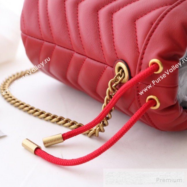 Gucci GG Marmont Leather Mini Bucket Shoulder Bag 575163 Red 2019 (DLH-9052956)