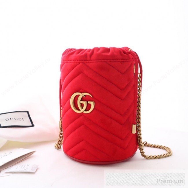 Gucci GG Marmont Velvet Mini Bucket Shoulder Bag 575163 Red 2019 (DLH-9052957)