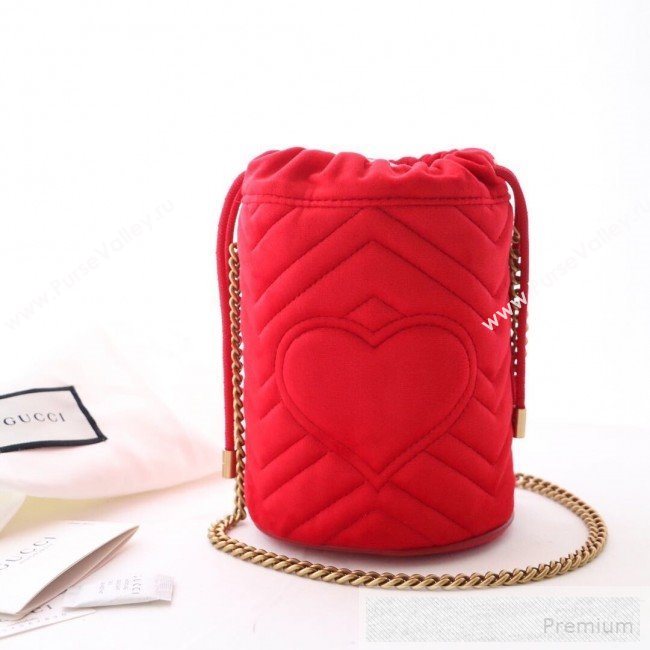 Gucci GG Marmont Velvet Mini Bucket Shoulder Bag 575163 Red 2019 (DLH-9052957)