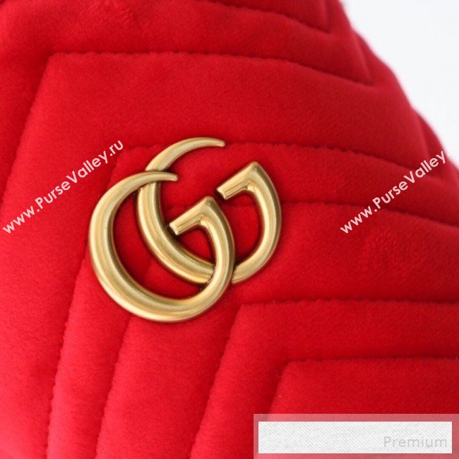 Gucci GG Marmont Velvet Mini Bucket Shoulder Bag 575163 Red 2019 (DLH-9052957)