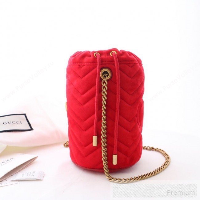 Gucci GG Marmont Velvet Mini Bucket Shoulder Bag 575163 Red 2019 (DLH-9052957)