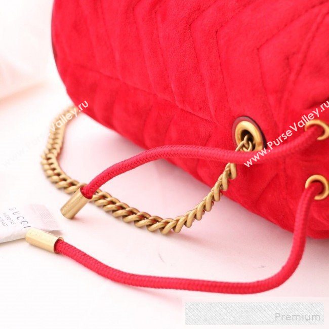 Gucci GG Marmont Velvet Mini Bucket Shoulder Bag 575163 Red 2019 (DLH-9052957)