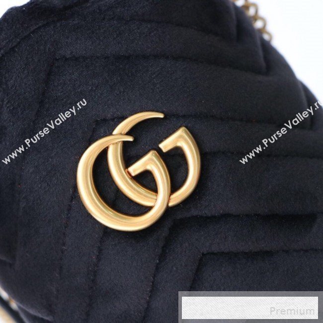 Gucci GG Marmont Velvet Mini Bucket Shoulder Bag 575163 Black 2019 (DLH-9052958)