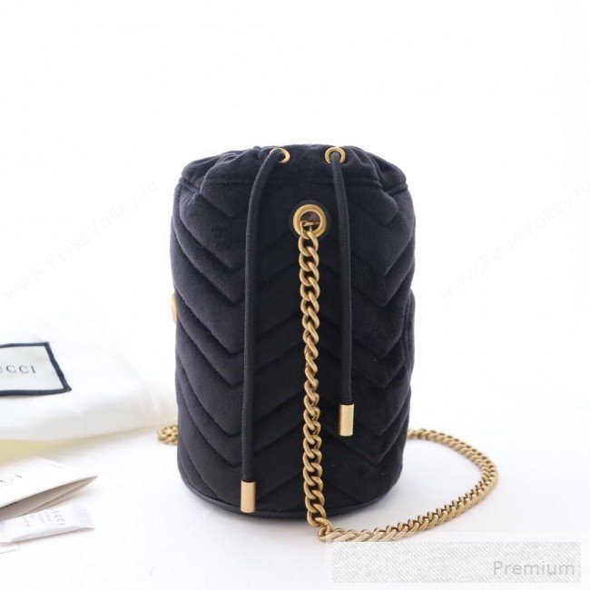 Gucci GG Marmont Velvet Mini Bucket Shoulder Bag 575163 Black 2019 (DLH-9052958)