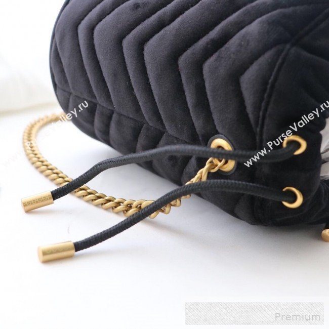 Gucci GG Marmont Velvet Mini Bucket Shoulder Bag 575163 Black 2019 (DLH-9052958)