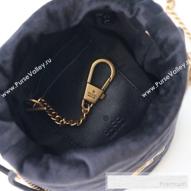 Gucci GG Marmont Velvet Mini Bucket Shoulder Bag 575163 Black 2019 (DLH-9052958)