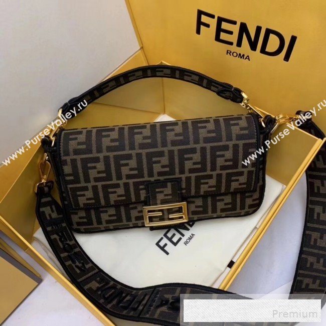 Fendi FF Fabric Medium Baguette Bag Brown/Black 2019 (AFEI-9053010)