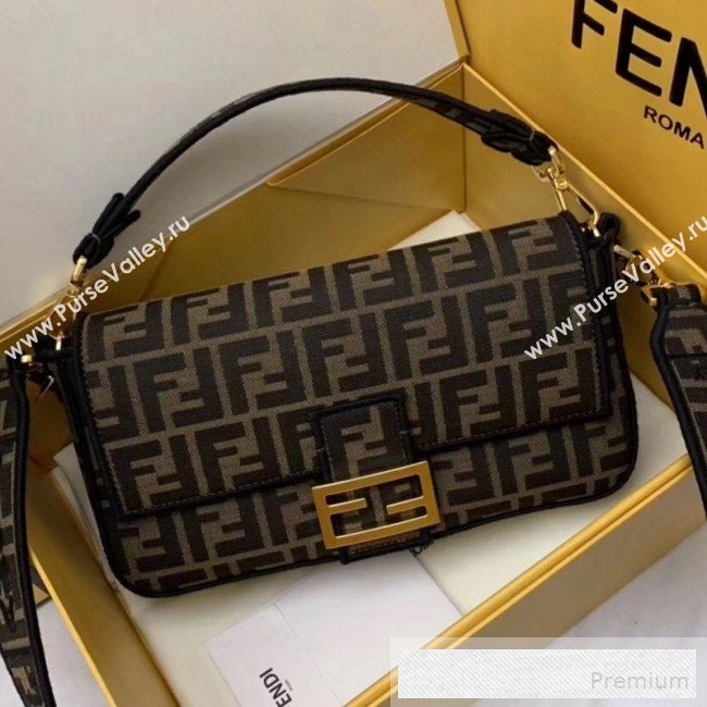 Fendi FF Fabric Medium Baguette Bag Brown/Black 2019 (AFEI-9053010)