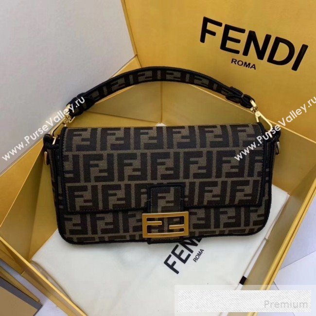 Fendi FF Fabric Medium Baguette Bag Brown/Black 2019 (AFEI-9053010)