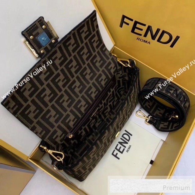 Fendi FF Fabric Medium Baguette Bag Brown/Black 2019 (AFEI-9053010)