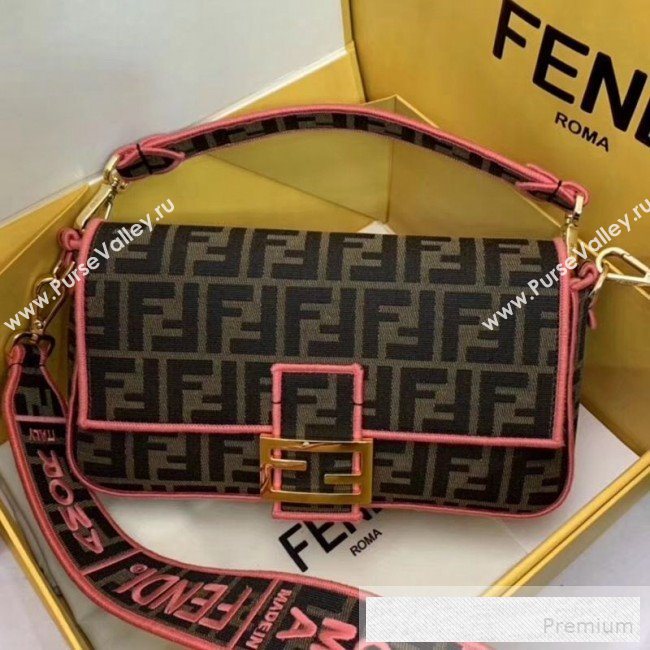 Fendi FF Fabric Medium Baguette Bag Brown/Pink 2019 (AFEI-9053011)