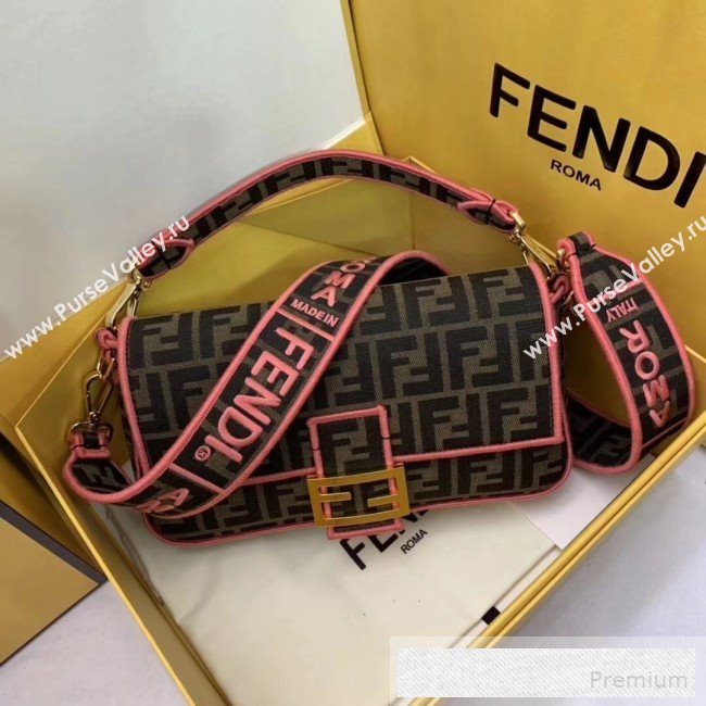 Fendi FF Fabric Medium Baguette Bag Brown/Pink 2019 (AFEI-9053011)