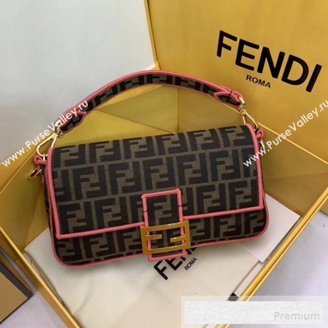 Fendi FF Fabric Medium Baguette Bag Brown/Pink 2019 (AFEI-9053011)