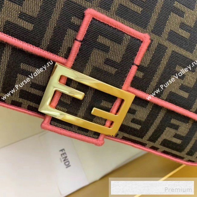 Fendi FF Fabric Medium Baguette Bag Brown/Pink 2019 (AFEI-9053011)