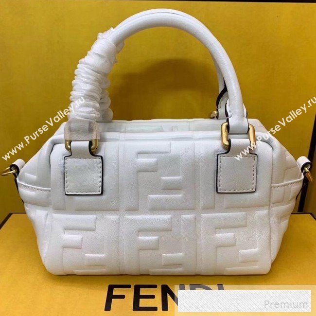 Fendi Lambskin FF Square-shaped Mini Boston Top Handle Bag White 2019 (AFEI-9053014)