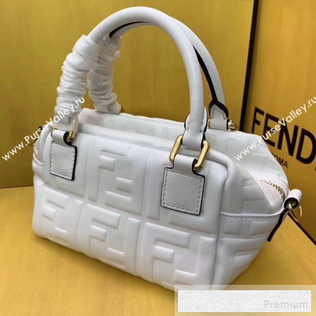 Fendi Lambskin FF Square-shaped Mini Boston Top Handle Bag White 2019 (AFEI-9053014)