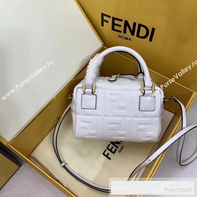 Fendi Lambskin FF Square-shaped Mini Boston Top Handle Bag White 2019 (AFEI-9053014)