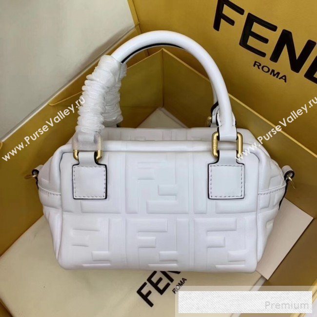 Fendi Lambskin FF Square-shaped Mini Boston Top Handle Bag White 2019 (AFEI-9053014)