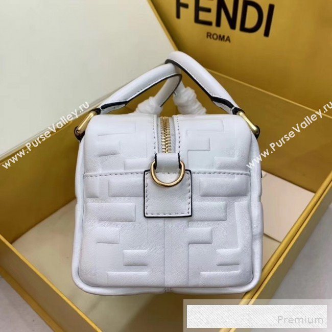 Fendi Lambskin FF Square-shaped Mini Boston Top Handle Bag White 2019 (AFEI-9053014)