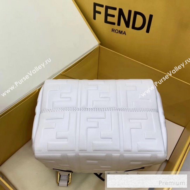 Fendi Lambskin FF Square-shaped Mini Boston Top Handle Bag White 2019 (AFEI-9053014)