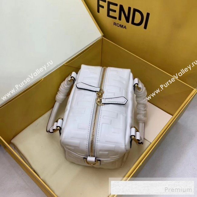 Fendi Lambskin FF Square-shaped Mini Boston Top Handle Bag White 2019 (AFEI-9053014)