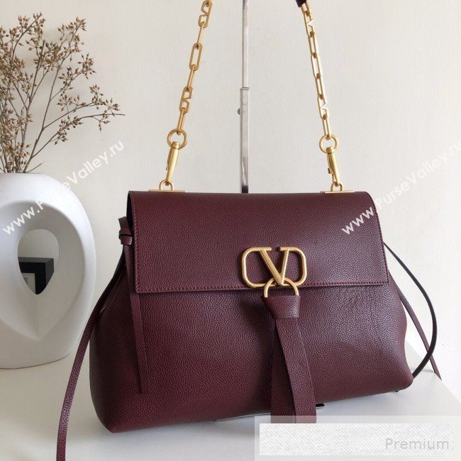 Valentino Medium VRing Grainy Calfskin Chain Shoulder Bag Burgundy 2019 (JJ3-9053055)