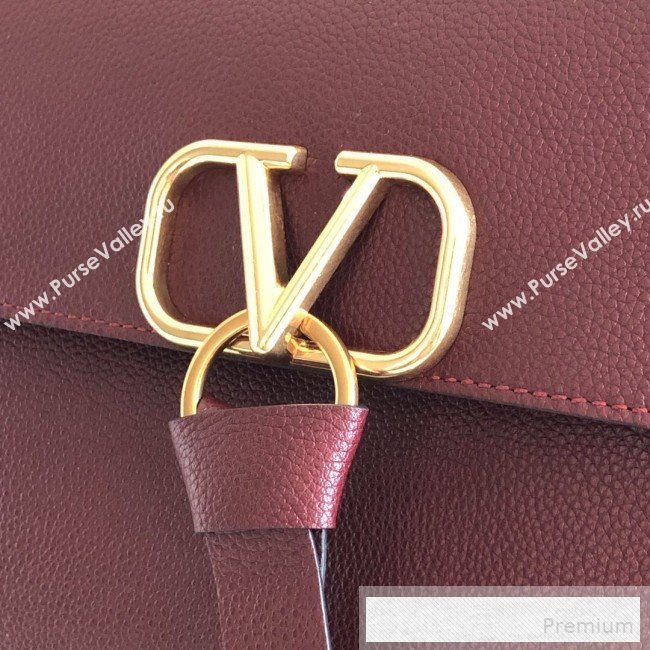 Valentino Medium VRing Grainy Calfskin Chain Shoulder Bag Burgundy 2019 (JJ3-9053055)