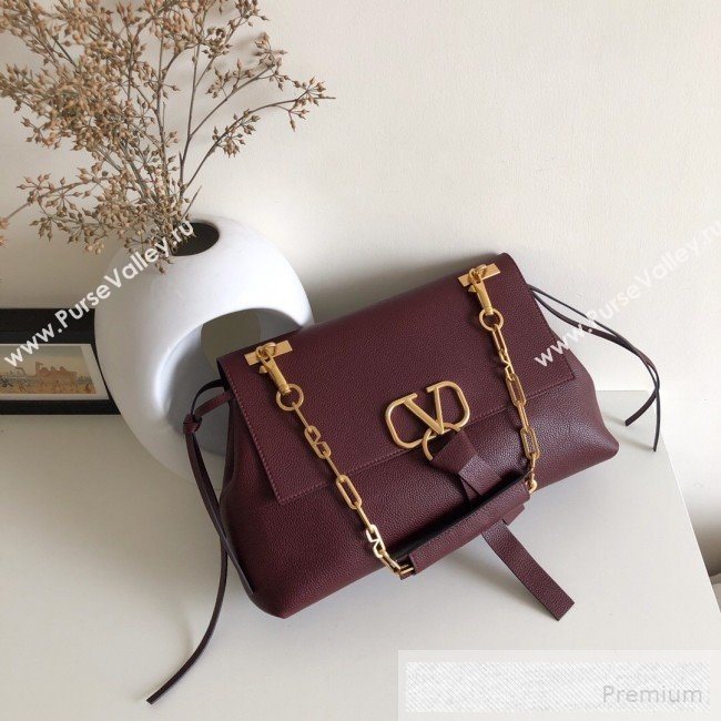 Valentino Medium VRing Grainy Calfskin Chain Shoulder Bag Burgundy 2019 (JJ3-9053055)